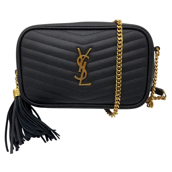 SAINT LAURENT BLACK MATELASSE CHEVRON QUILTED CALFSKIN LEATHER MINI LOU CAMERA B - Picture 1 of 13